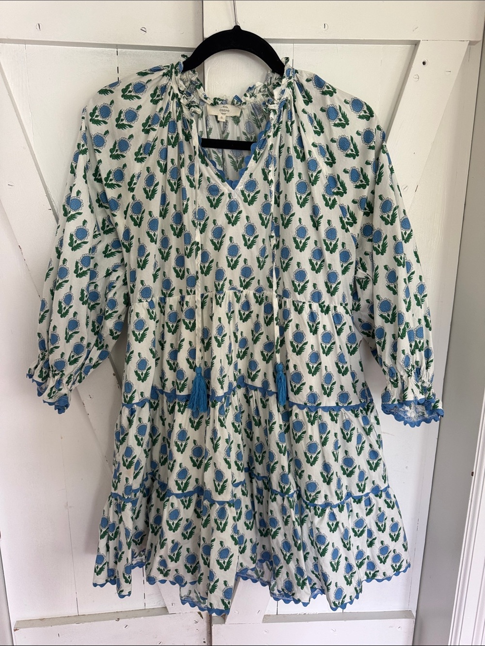 Blue & Green Floral V-Neck Tiered Women’s Dress